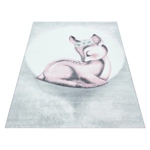 Ayyildiz Kinderteppich Bambi 830 in Rosa (120x170 cm) mit Reh-Motiv für das Kinderzimmer.