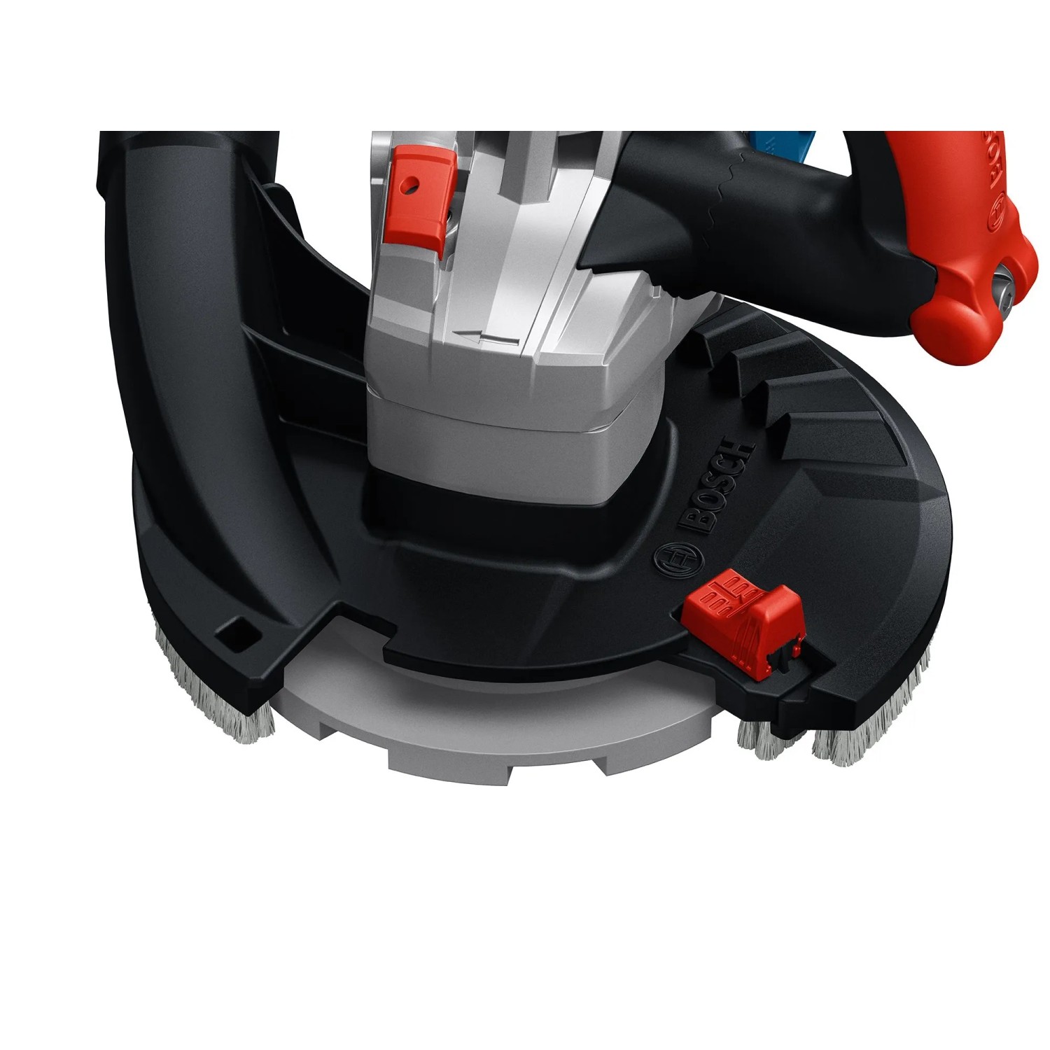 Bosch Professional GBR 18V-15 S Akku-Betonschleifer mit Schleifteller und Absaughaube.