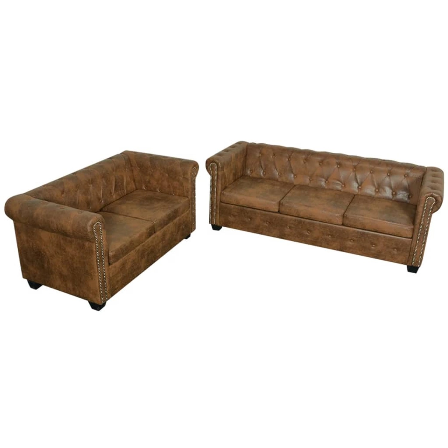 Braunes vidaXL Chesterfield Sofa-Set: 2-Sitzer und 3-Sitzer Sofas im klassischen Design.