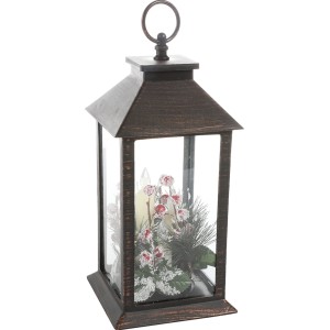 Schwarze LED Deko-Laterne Clara mit Kerzen und winterlicher Deko für stimmungsvolle Weihnachten.