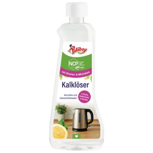 Klarer Poliboy NCP Kalklöser 500 ml mit Etikett, das Zitrone & Wasserkocher für Küche & Bad zeigt.