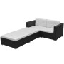 Schwarzes 3-tlg. Garten-Lounge-Set aus Polyrattan mit cremeweißen Auflagen.