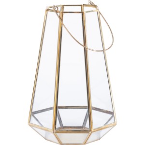 Goldene Glam Forest Laterne, 21x29 cm, aus Metall und Glas für den Innenbereich.