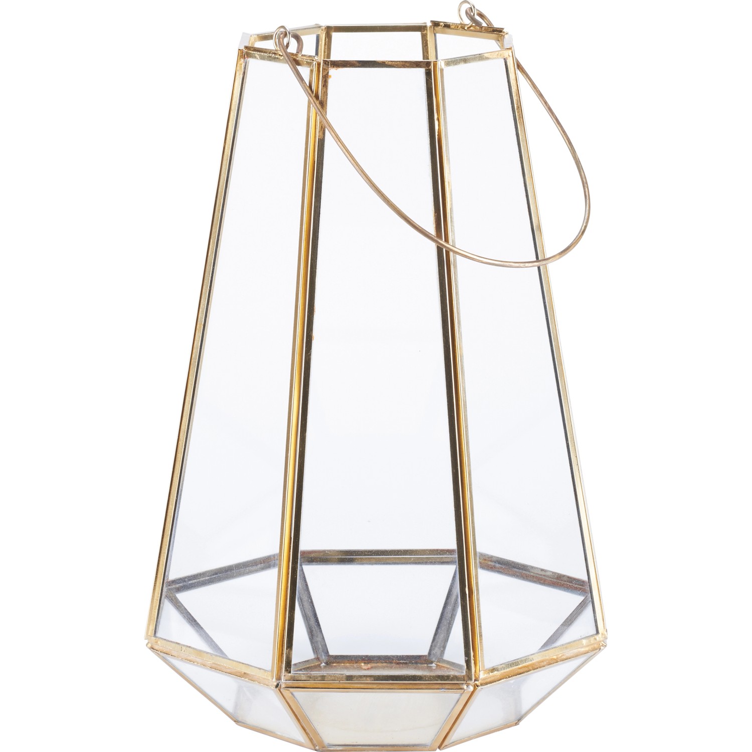 Goldene Glam Forest Laterne, 21x29 cm, aus Metall und Glas für den Innenbereich.