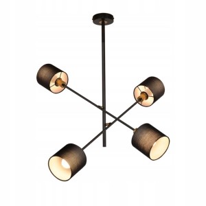 NETTLIFE Pendelleuchte aus schwarzem Metall mit 4 Stoff-Lampenschirmen. Vintage-Design für Wohnzimmer & Esszimmer.