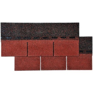 Rote Bitumen-Rechteckschindel zur Dacheindeckung, 2 m²/Paket.