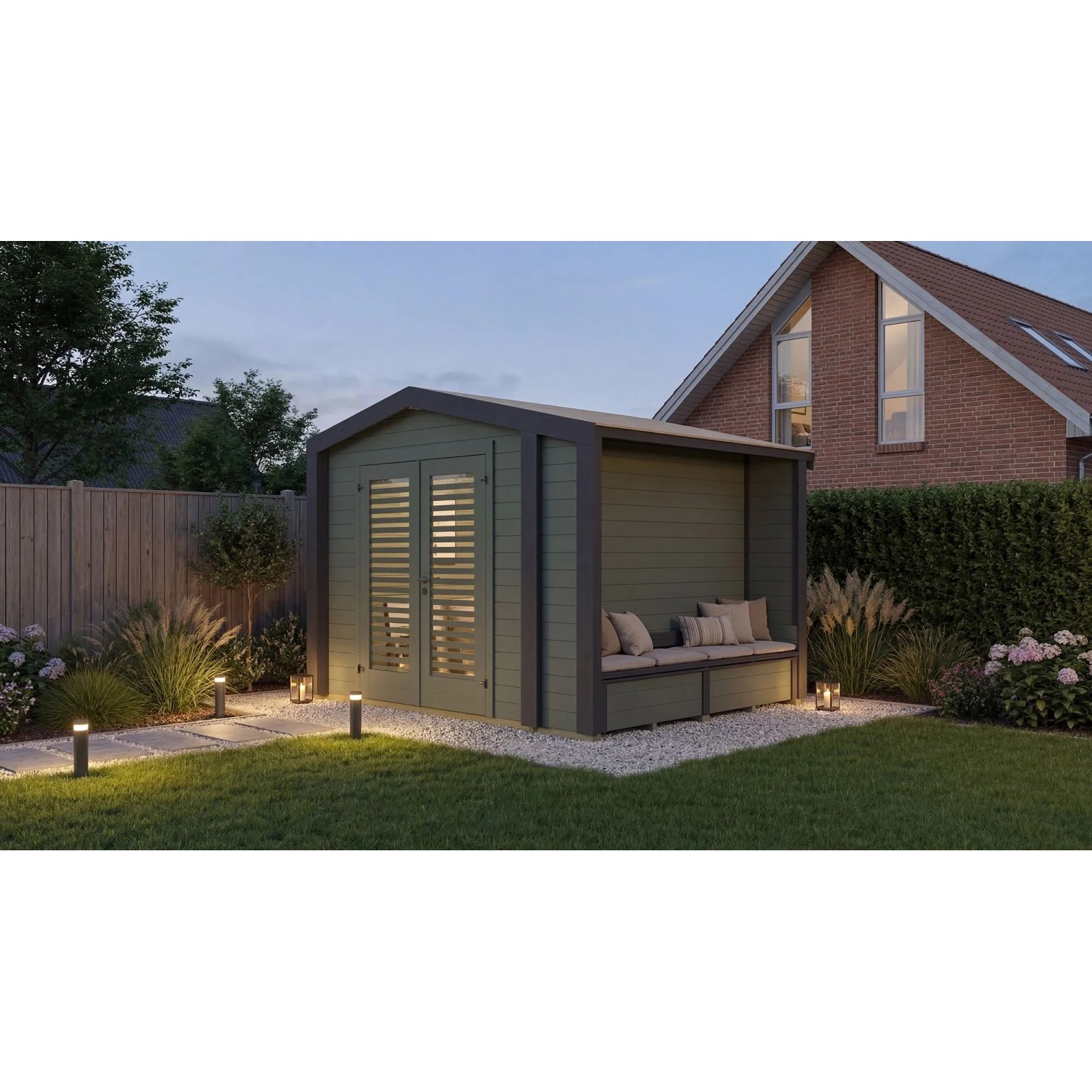 Weka Holz-Gartenhaus Killarney Satteldach Grau-Grün Lasiert 311 cm x 263 cm