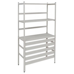 Grau-weißes PROREGAL Aluminium Regal zur Verkleidung von Klimaanlagen/Wärmetauschern.