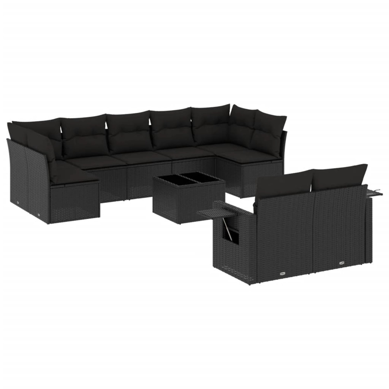 vidaXL 10-Tlg Garten-Sofagarnitur mit Kissen Schwarz Poly Rattan 3252962 günstig online kaufen
