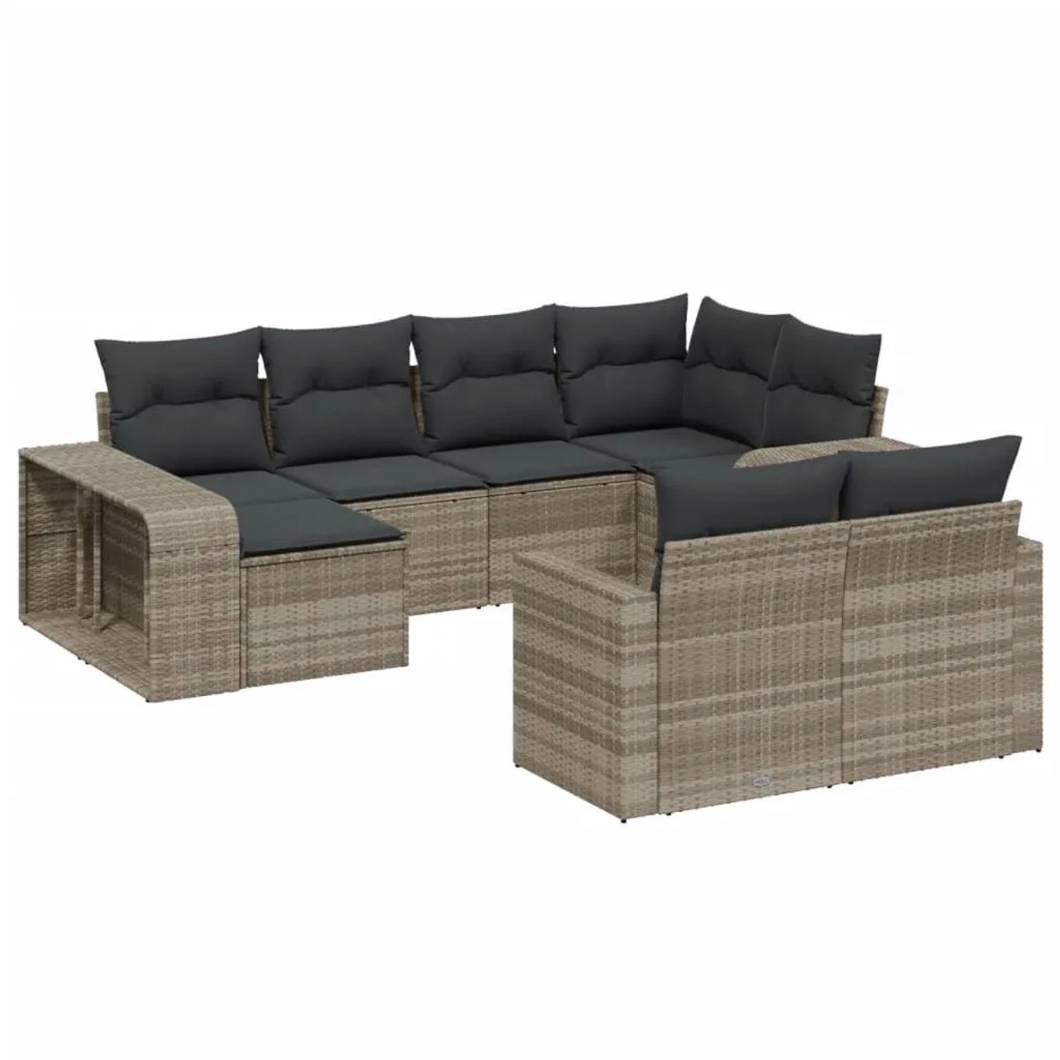 vidaXL 10-Tlg Garten-Sofagarnitur mit Kissen Hellgrau Poly Rattan 3261292