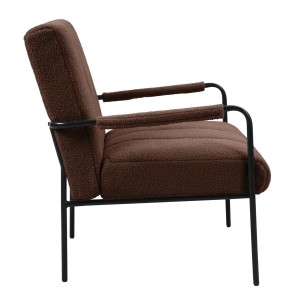 Svita Kyle Loungesessel, brauner Teddyboucle Bezug, schwarzes Metallgestell. Relaxsessel für Wohnzimmer.