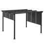 Dunkelgraue Furnicato Pergola 3x3,5m mit Sonnenschutz und Befestigungsmaterial.