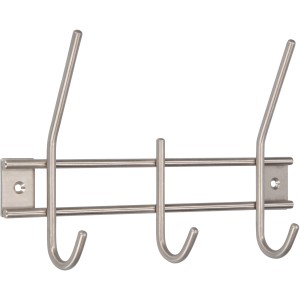 Siro Hakenleiste aus Edelstahl, feingeschliffen, mit 3 Haken und Wandbefestigung.