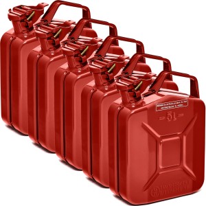 5 rote BW Kraftstoffkanister aus Metall, je 5 Liter, für Benzin, Diesel & E10. Pannenhilfe.