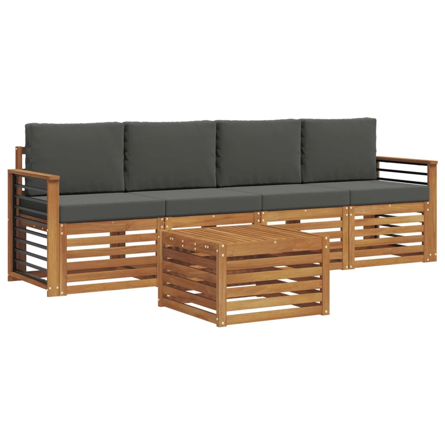 vidaXL Sofagarnituren mit Kissen Natur und Anthrazit Massivholz Akazie 3374342