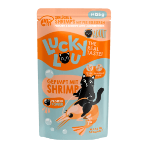 Lucky Lou Katzen-Nassfutter Adult Geflügel & Shrimps, 125g Packung.