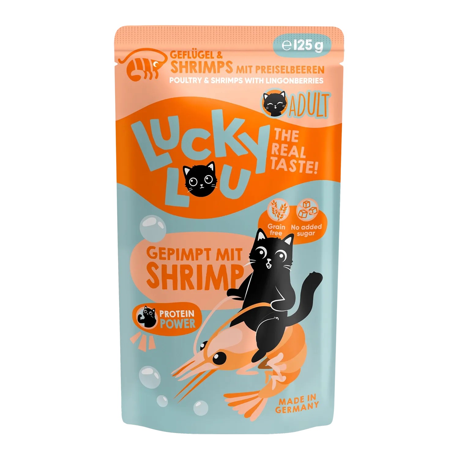 Lucky Lou Katzen-Nassfutter Lifestage Adult Geflügel & Shrimps 125 g