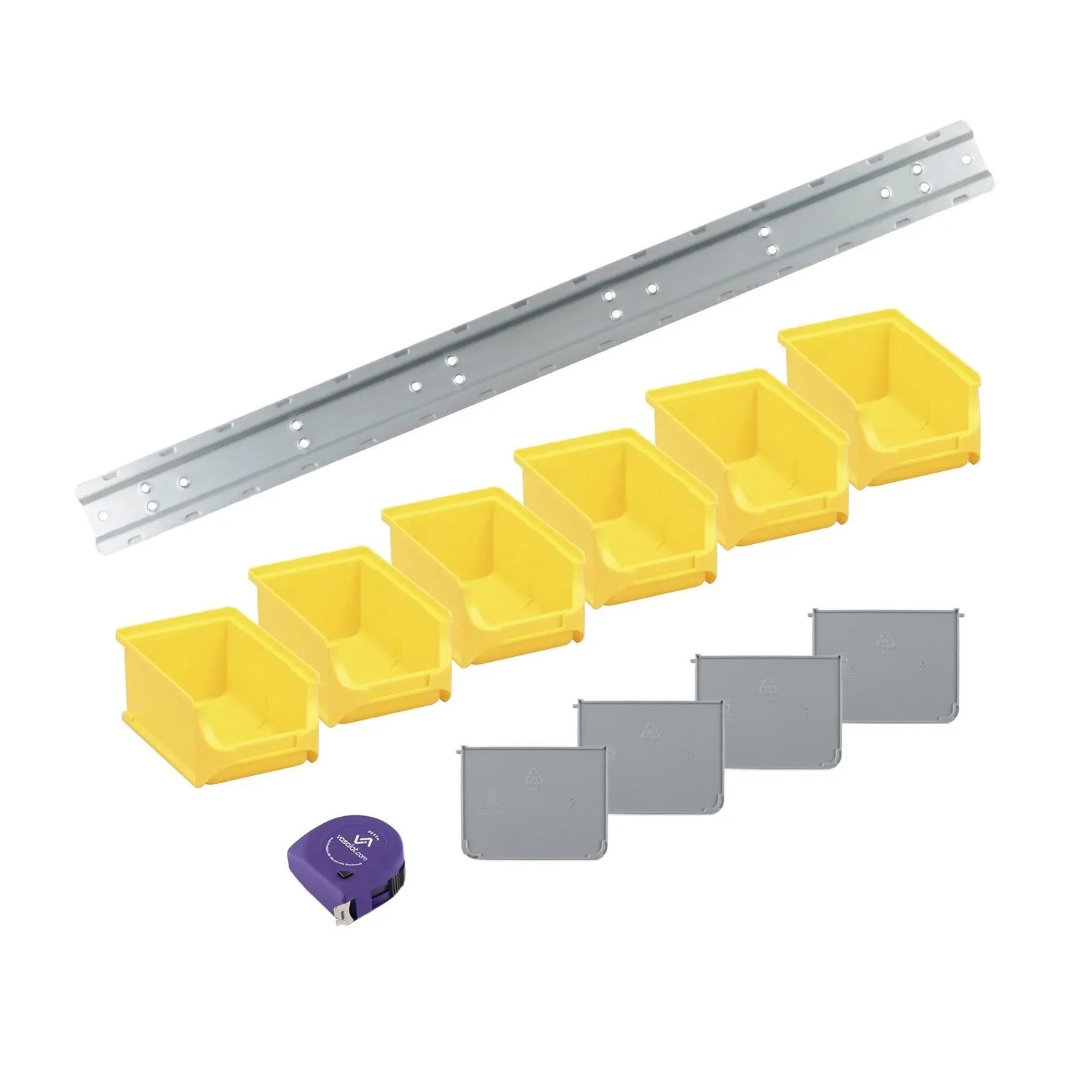 vasalat Set Stapelboxen Größe 2 160x102x75 mm Gelb mit Schiene & Trennsteg 6 Stück