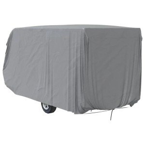 Graue vidaXL Schutzhülle für Wohnwagen, 610x250x220 cm, aus Vliesstoff.