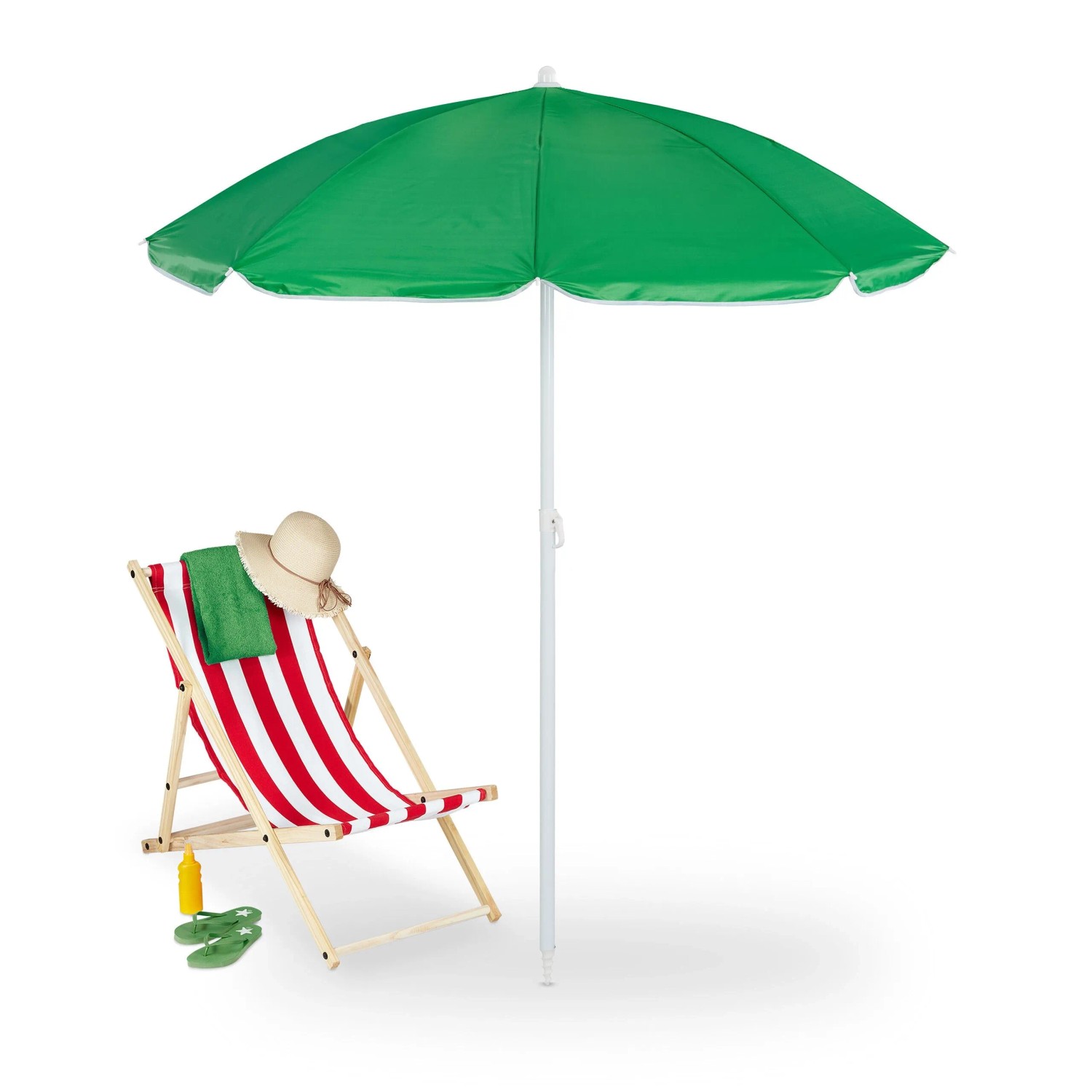 Relaxdays Sonnenschirm Polyester Grün Höhenverstellbar Neigbar 160 cm 1,2 kg