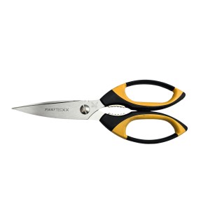 FINNY Tec X Aramid Schere, 20cm, gebogene Klinge, Kunststoffgriff in Schwarz/Gelb.
