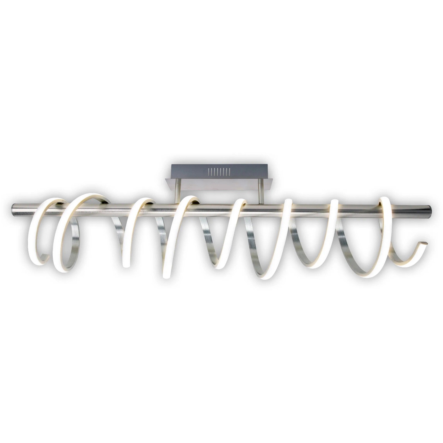 Moderne, dimmbare LED-Deckenleuchte Belleza von Näve, ca. 100 cm, in Weiß mit spiralförmigem Design.