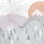 Komar Vliesfototapete Fox Journey, Waldlandschaft mit Fuchs, Berge und Sonne.