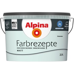 Eimer Alpina Farbrezepte Eisbonbon, matte, hellblaue Innenfarbe für Wände, 2,5 Liter.