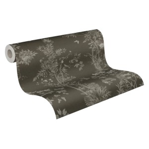 PROFHOME 790436-GU Blumen Tapete Floral Schwarz-Braun Quarz-Grau 0,53 m x 10,05 m 5,33 m2