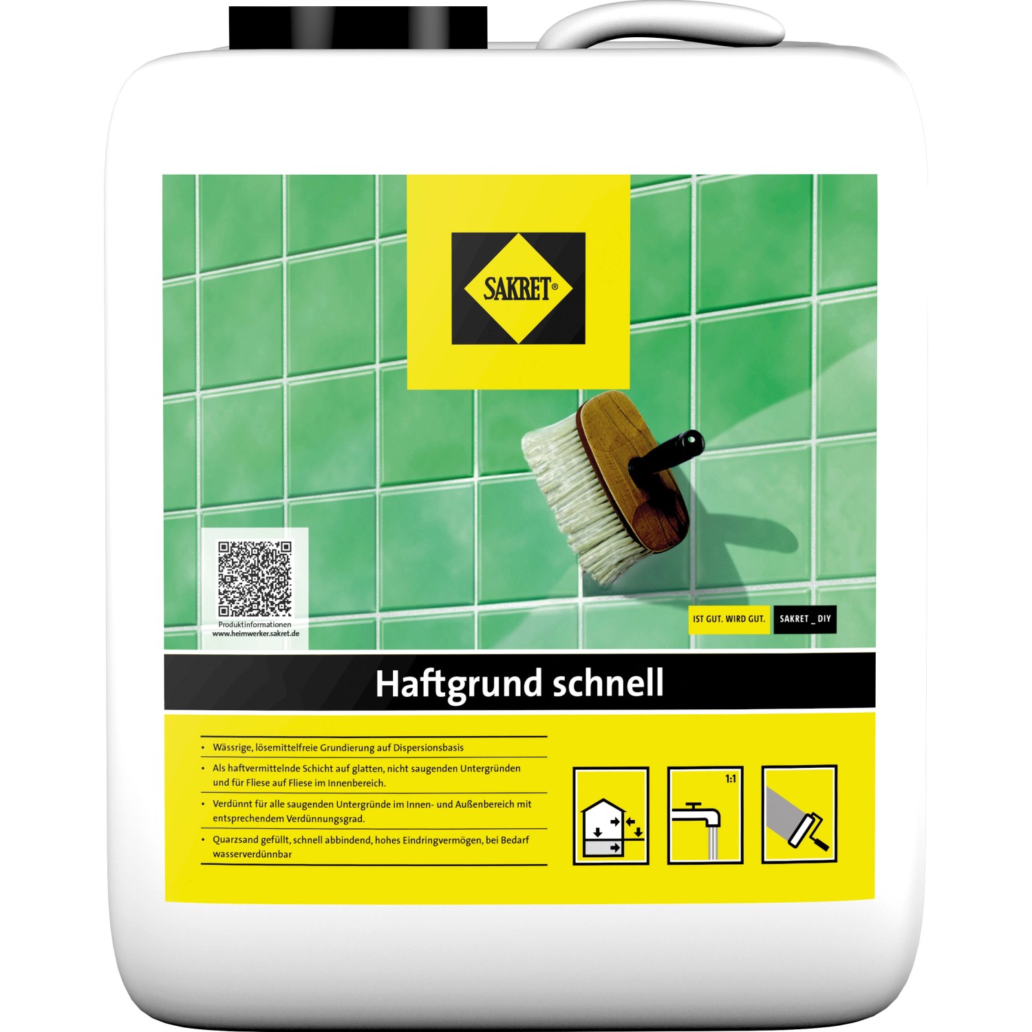 Sakret Haftgrund schnell 1L im Kanister. Grundierung für Innen- und Außenbereiche.
