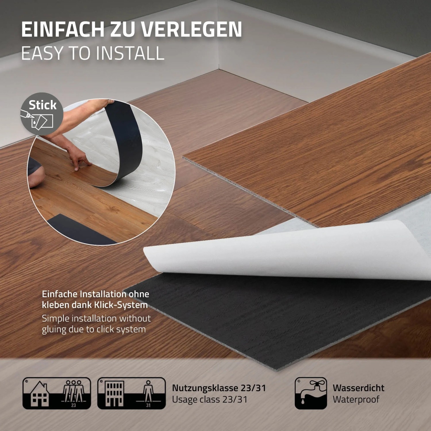 Selbstklebender Vinylboden Roteiche Braun von ML-Design, einfache Verlegung.