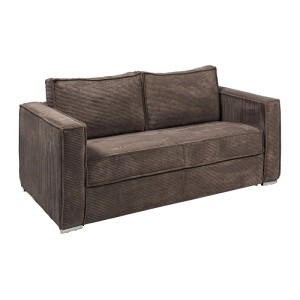 Modernes Vente-unique Schlafsofa Loreto Braun, 215 cm, aus Cord. Kompaktes 4-Sitzer Sofa mit Matratze.