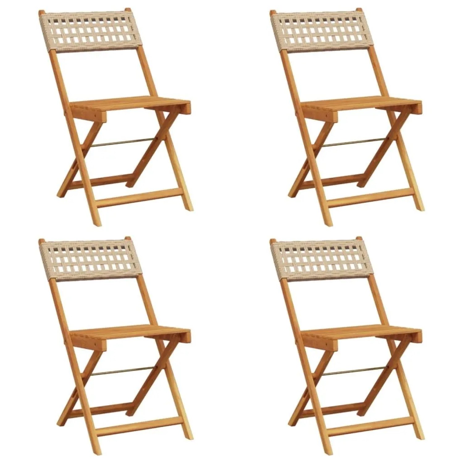 vidaXL Gartenstühle 4 Stk Klappbar Beige Poly Rattan & Massivholz 3214598 günstig online kaufen