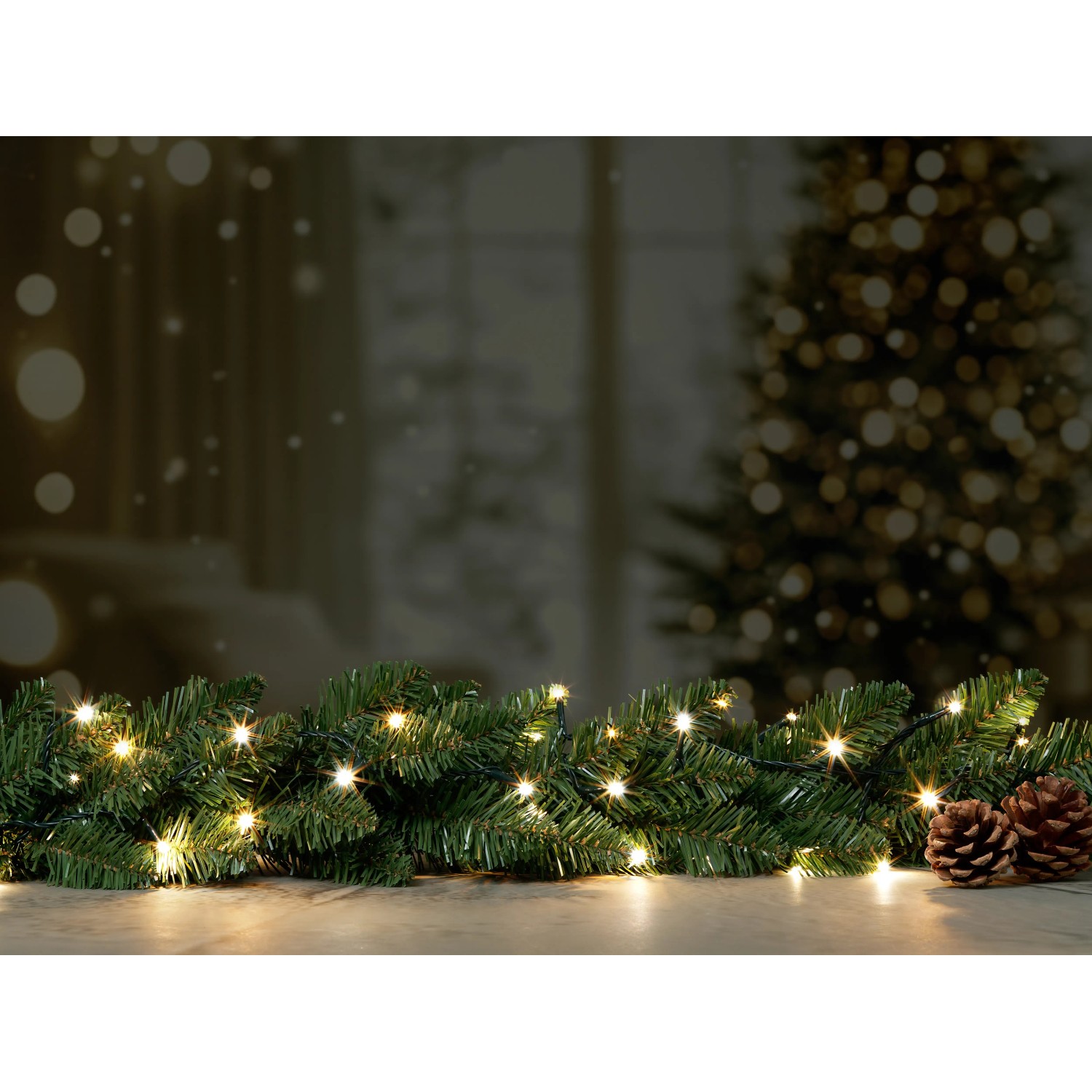 Zweifarbige Lichterkette (kalt/warmweiß) mit 140 LEDs, ideal für Weihnachtsbaum und Garten.
