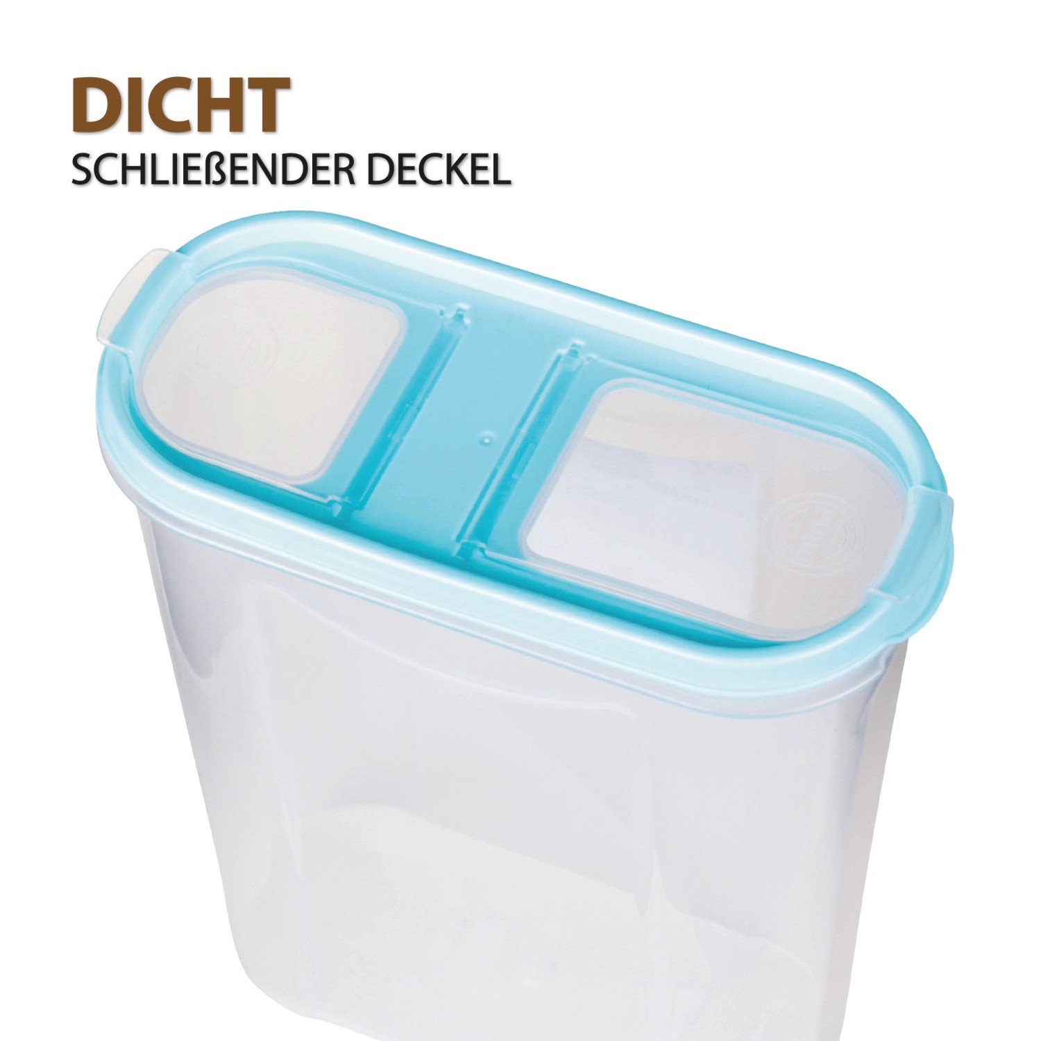Türkise Bestlivings Frischhaltebox Schüttdose, 2,8L, 4er-Pack. Vorratsdose aus Kunststoff mit transparentem Behälter.