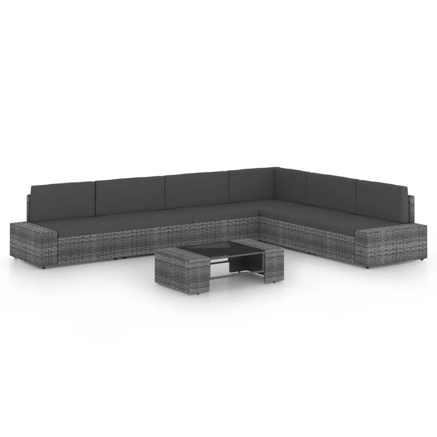 vidaXL 7-Tlg Garten-Lounge-Set mit Kissen Grau Poly Rattan 3067178