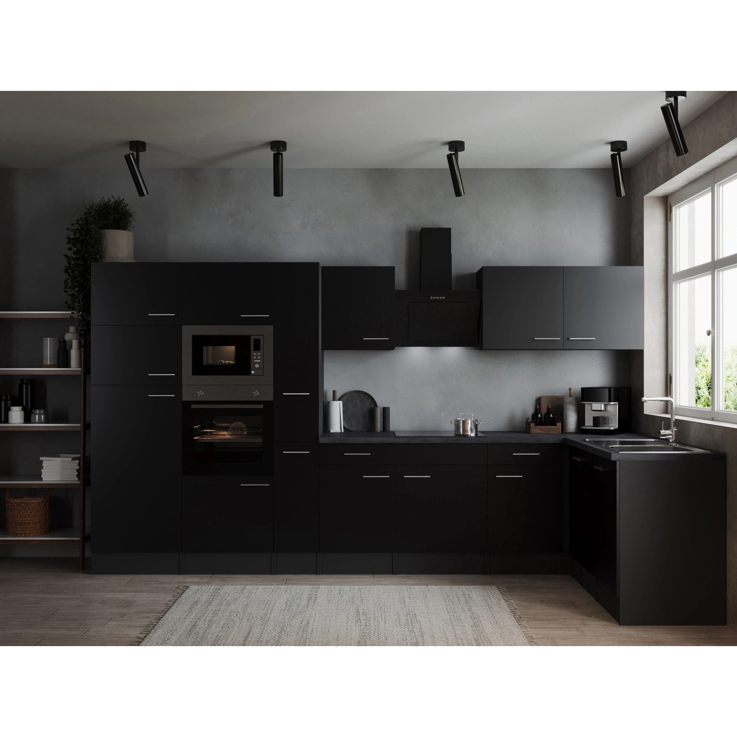 Respekta Winkelküche Oliver 370 cm Schwarz