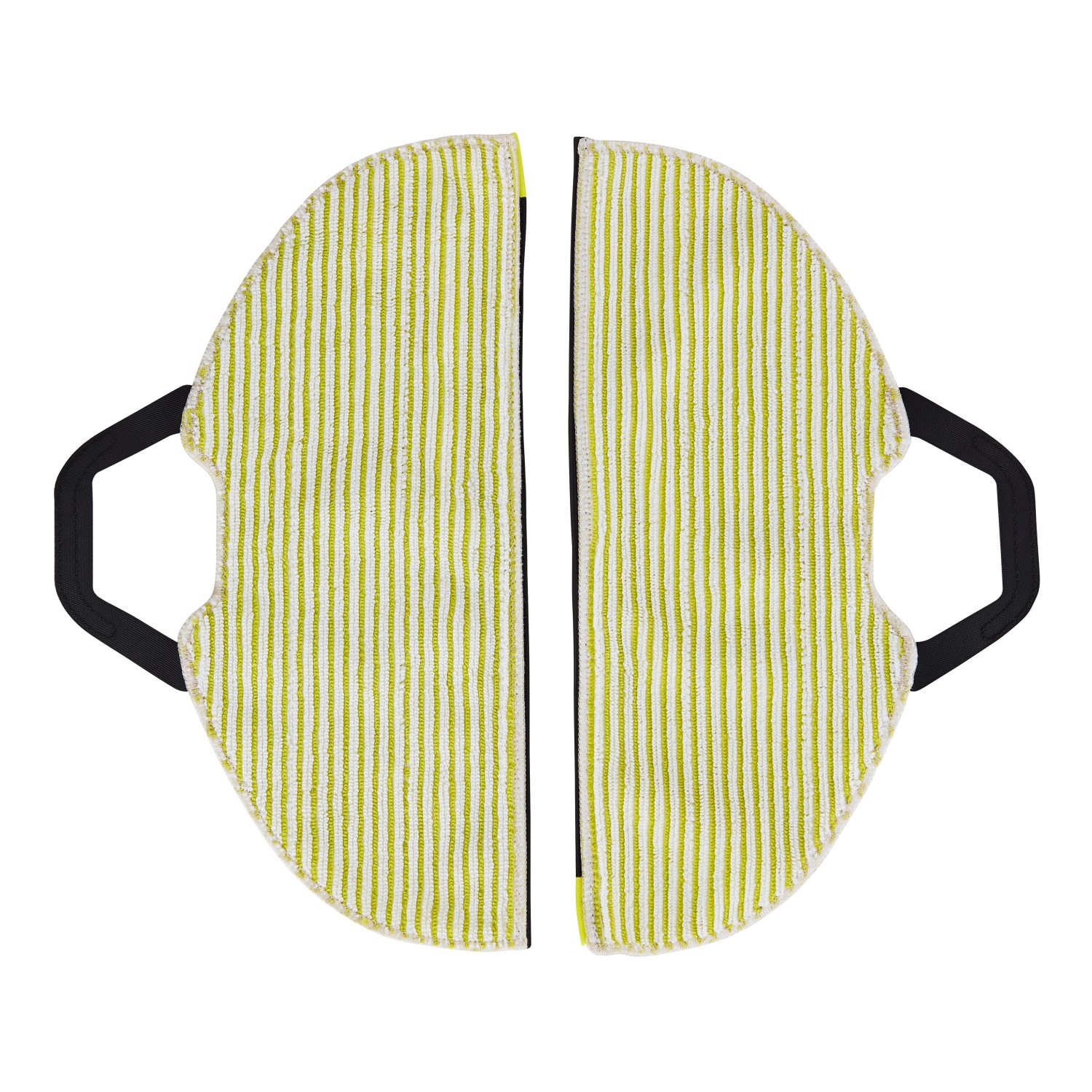Zwei gelb-weiß gestreifte Mikrofaser-Wischpads für Shark Saug- und Wischroboter.