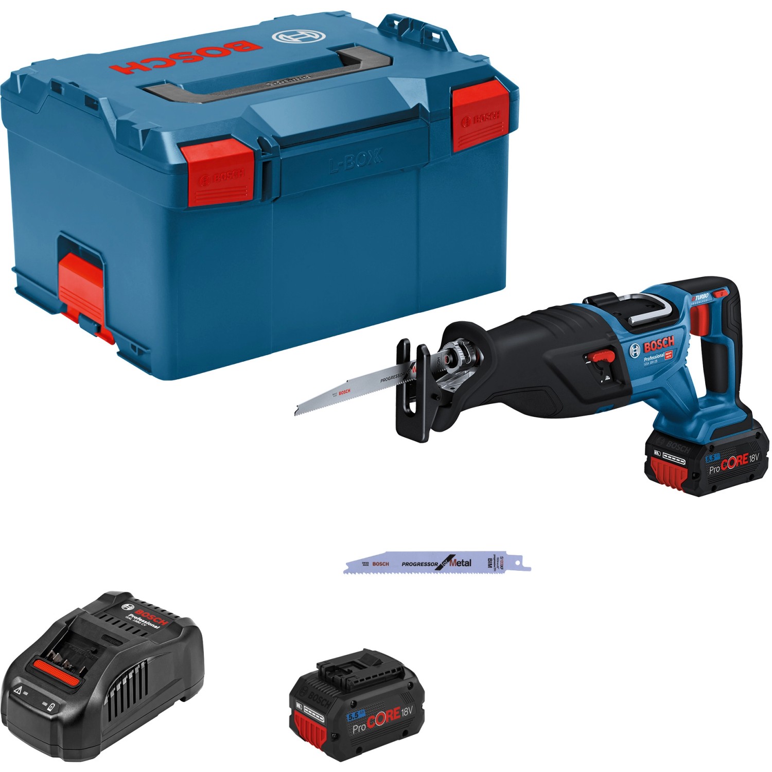 Bosch Professional Akku-Säbelsäge GSA 18 V-28 mit 2 Akkus und L-Boxx