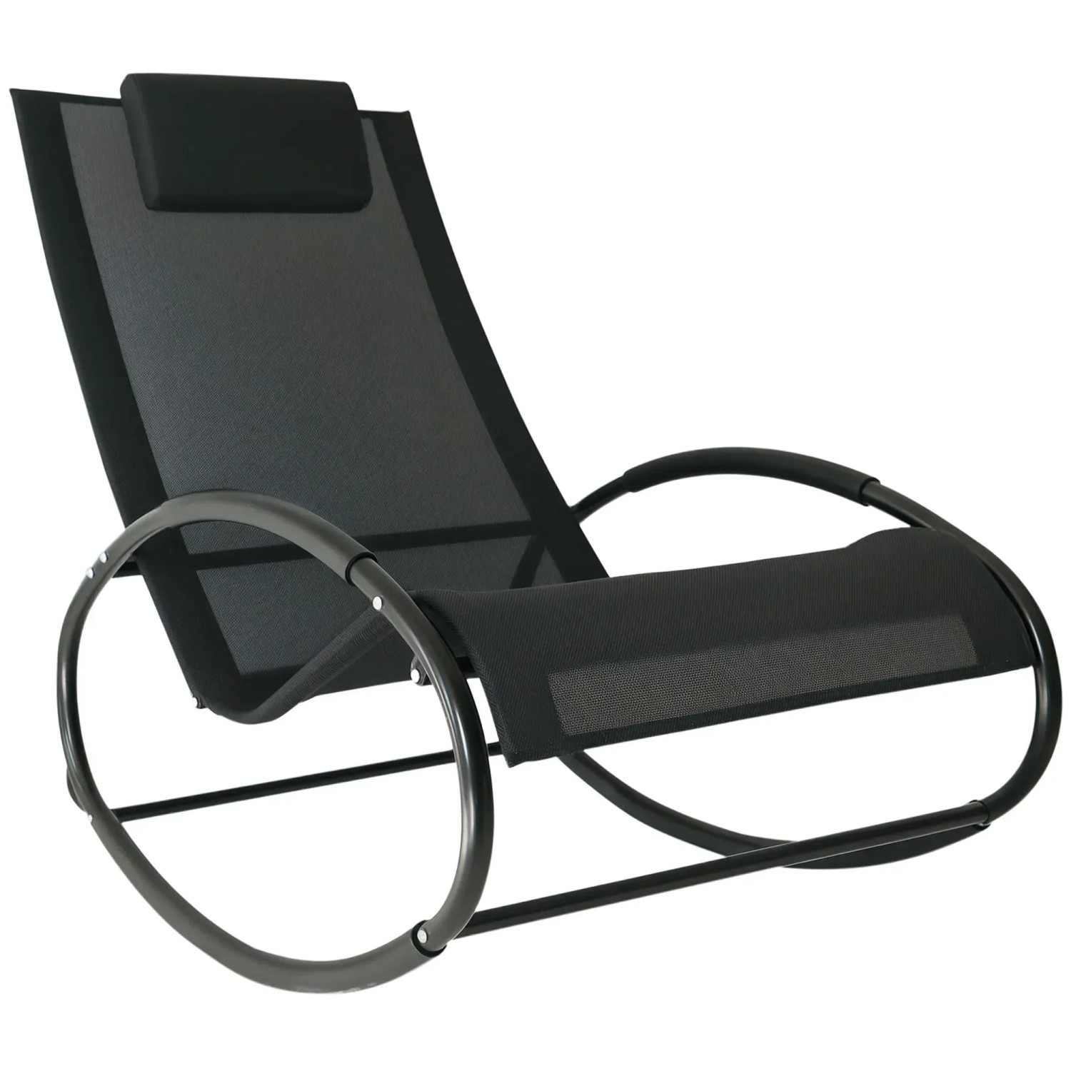 Outsunny Schaukelstuhl Texteline Schwarz L105 x B62 x H88 cm