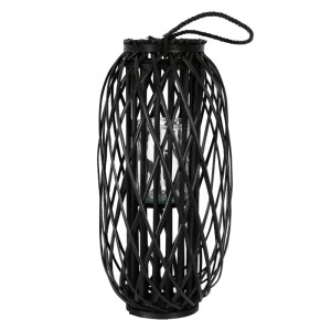 Schwarzes Laternen Set Ried von ECD Germany, 2-teilig, aus Rattan mit Glaseinsatz und Henkel.