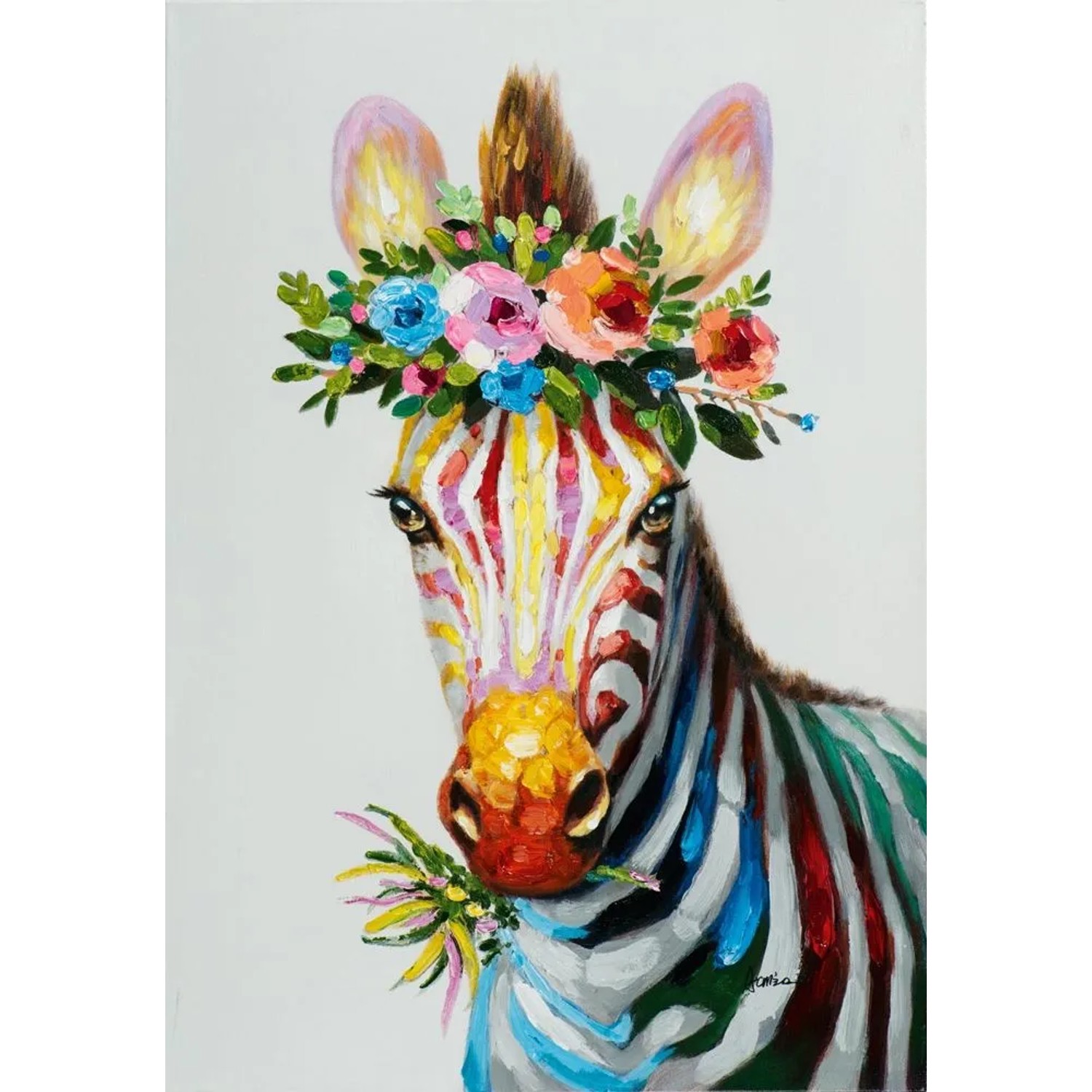 Art Universe Leinwandbild Zebra mit Blumendeko 70 x 100 cm