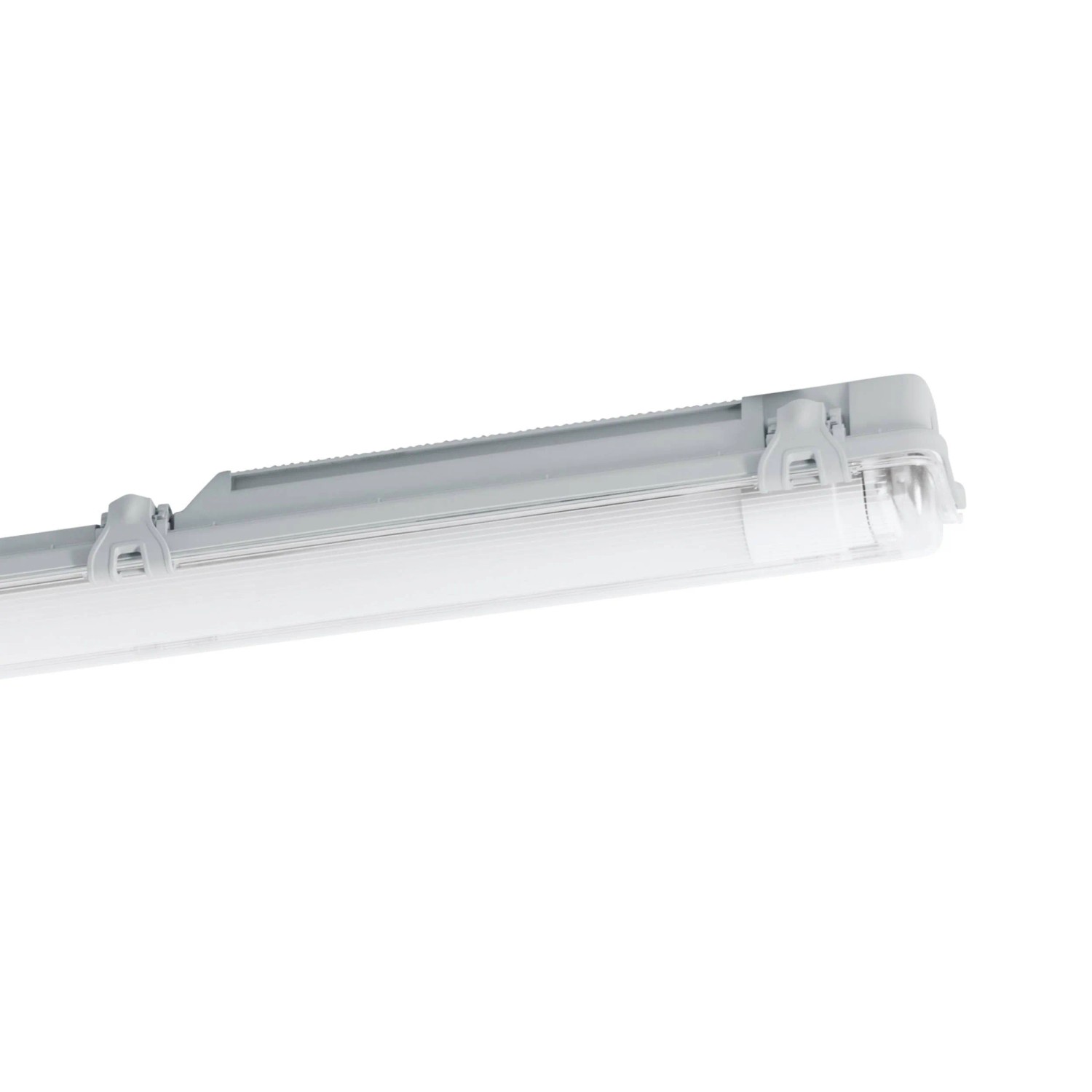 Graue Eglo LED-Feuchtraumleuchte Basic, 1-flammig, 126 cm, geeignet für Feuchträume.