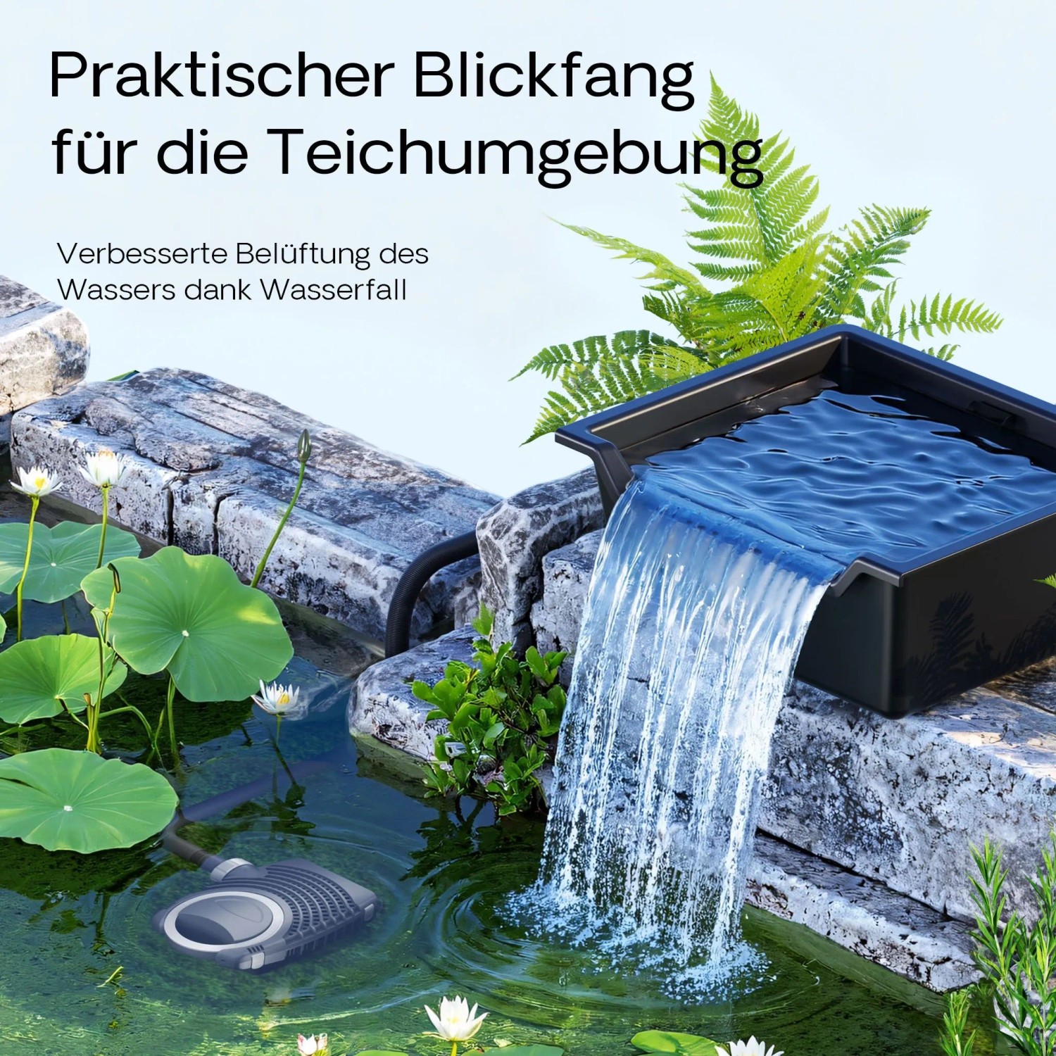 Sunsun Wasserfall Garten Bachlaufschale 60L Teichschale Wasserkaskade Teichwanne_7