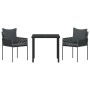 vidaXL Garten Essgruppe, 3-teilig, schwarz, Poly Rattan. Set mit Tisch und 2 Stühlen mit Kissen.