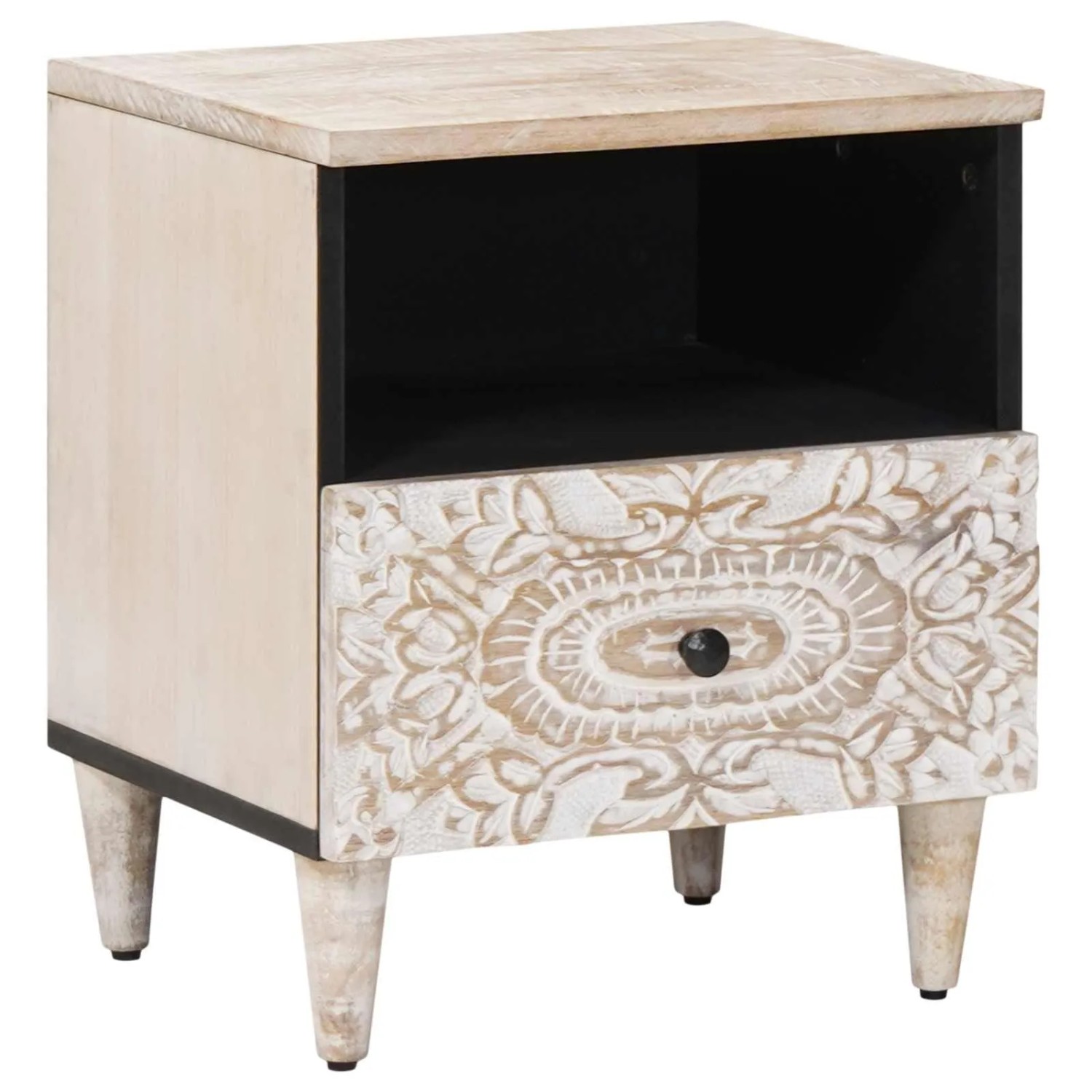 vidaXL Bettkasten mit Schubladen Weiß 40 x 33 x 46 cm Massivholz Mango 4018374