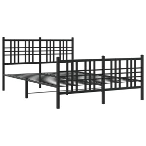 Schwarzes vidaXL Bettgestell (137x190 cm) mit Kopf- und Fußteil aus Metall.