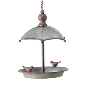 Graue Boltze Vogeltränke Sarina aus Eisen mit zwei Vogel-Figuren als Gartendekoration.