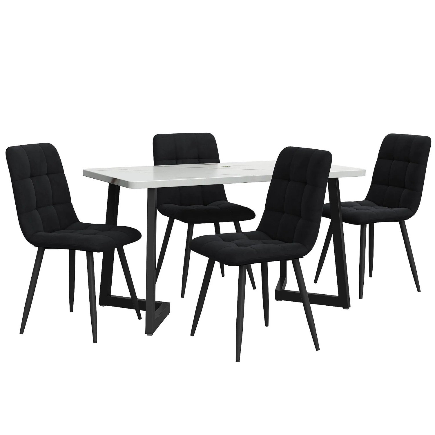 Merax Essgruppe 5-tlg mit 117cm Esstisch  4 Samtstühle Schwarz  Tischbeine Schwarz
