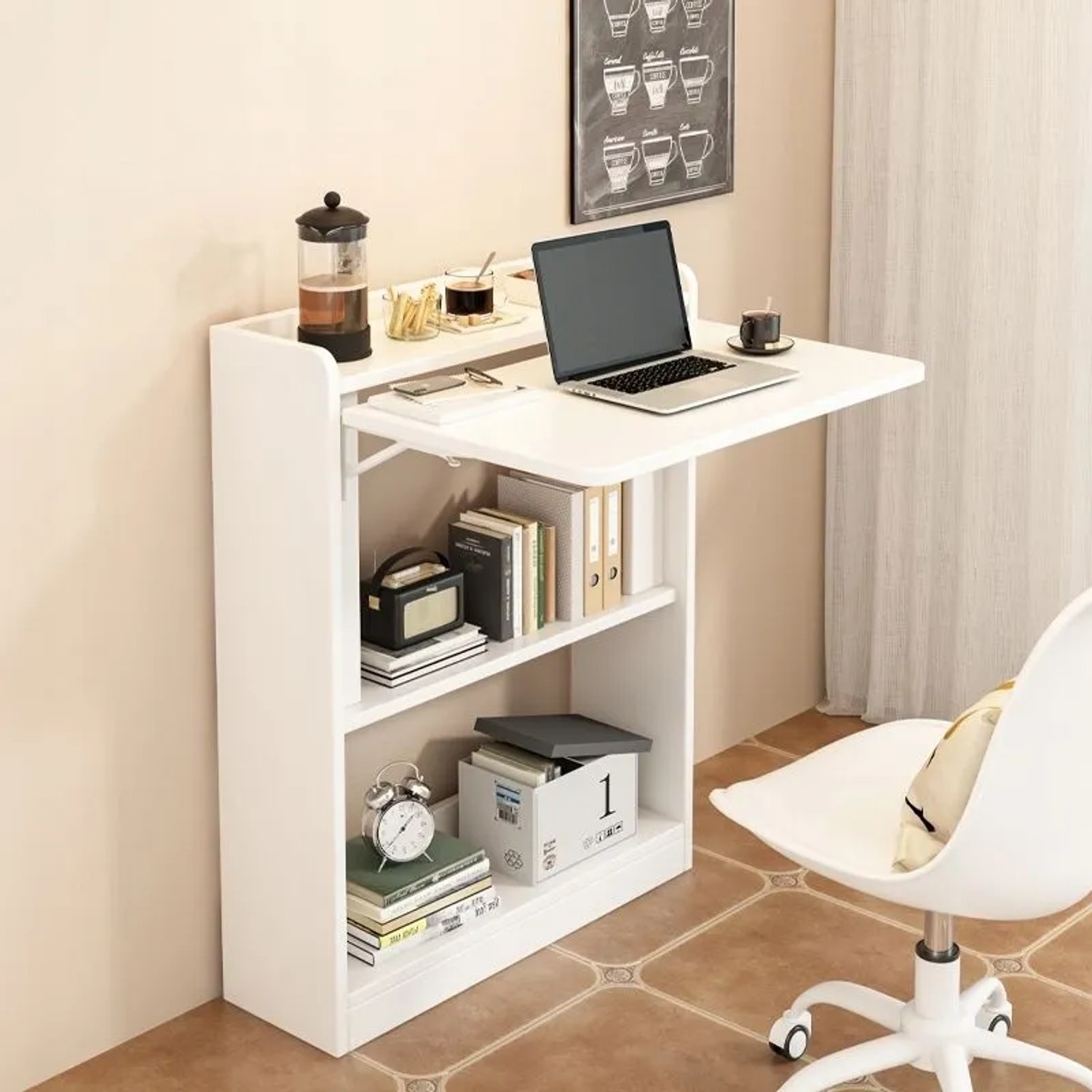 Rebiko Faltbarer Wandschreibtisch Weiß Schrank Regal Moderner Laptoptisch_3
